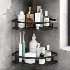 GENERICO - Pack x 2 Organizador Esquinero Premium De Baño De Aluminio - Negro