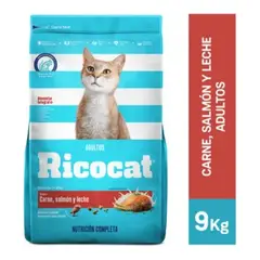 RICOCAT - Adultos Carne, Salmón y Leche 9 Kg