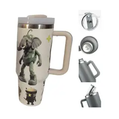 GENERICO - Vaso Térmico 40oz Diseño Brainrot Meme Tralalero 1200ml con Asa y Sorbete