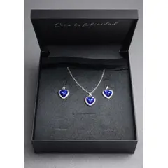 AZZORTI - Set de collar plateado con aretes de corazón azul