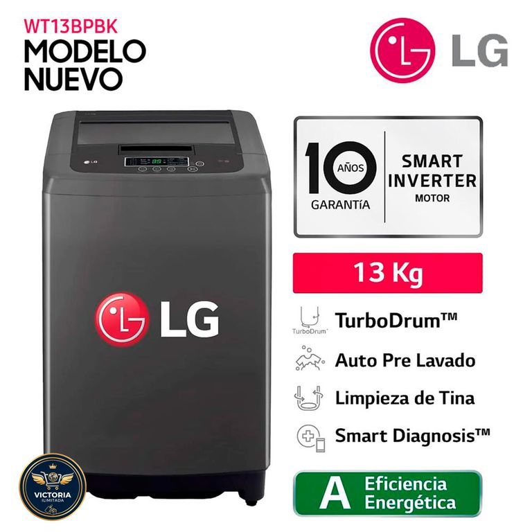 Lavadora WT13BPBK 13kg Smart Motion Carga Superior - Negro Claro