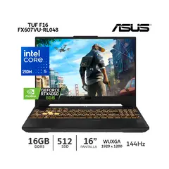 ASUS - Laptop TUF Gaming F16 FX607VU-RL048 i5 210H 16Gb Ram 512Gb SSD 16” WUXGA Nvidia RTX4050 6Gb