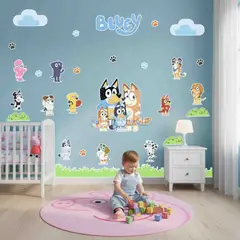 GENERICO - Decoracion Infantil Perritos Blue en vinil Tamaño Grande