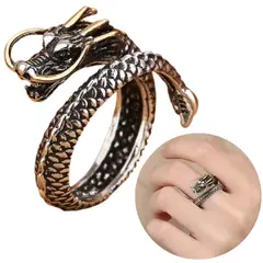 GENERICO - Anillo Dragón Plateado Ajustable Hombre