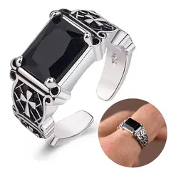 GENERICO - Anillo Rectangular Plata Caballero Elegante Onix Negro