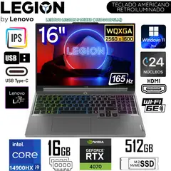 LENOVO - Laptop Legion 5 16IRX9 Intel Core i9 14900HX 16GB RAM 512GB SSD RTX 4070-8GB 16" WQXGA