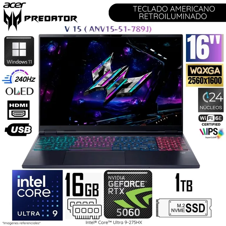 Laptop Predator Helios NEO 16S AI Intel Core Ultra 9- 275HX 16GB RAM 1TB SSD 16" OLED RTX5060-8GB WIN11