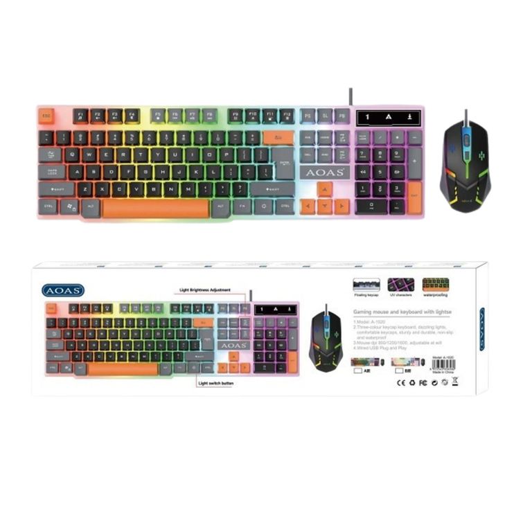 Teclado y Mouse RGB Combo Gamer Retroiluminado - Diseño Ergonómico Luces RGB