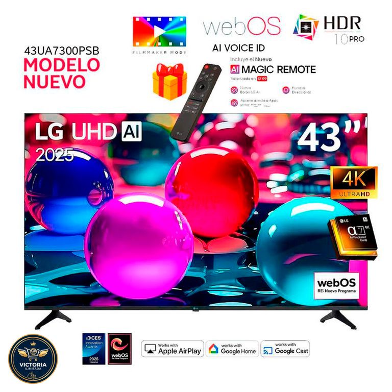 Televisor 43 Pulg Ultra HD 4K AI ThinQ 43UA7300PSB + Control Inteligente MAGIC