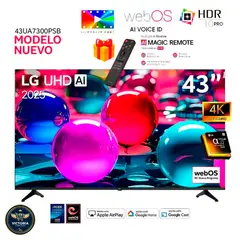 LG - Televisor 43 Pulg Ultra HD 4K AI ThinQ 43UA7300PSB + Control Inteligente MAGIC