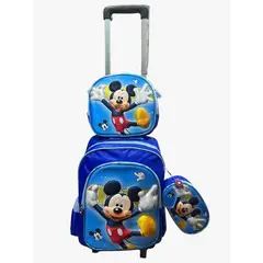 GENERICO - MOCHILA MICKEY MOUSE + LONCHERA + CARTUCHERA CON LUCES 3D CON RUEDAS
