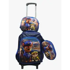 GENERICO - MOCHILA PAW PATROL + LONCHERA + CARTUCHERA CON LUCES 3D CON RUEDAS
