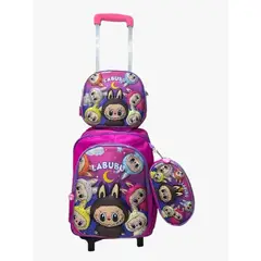 GENERICO - MOCHIL LABUBU NIÑAS + LONCHERA + CARTUCHERA CON LUCES 3D CON RUEDAS