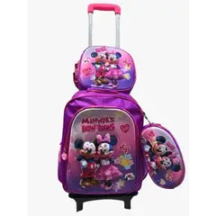 GENERICO - MOCHILA MINNIE NIÑAS + LONCHERA + CARTUCHERA CON LUCES 3D CON RUEDAS