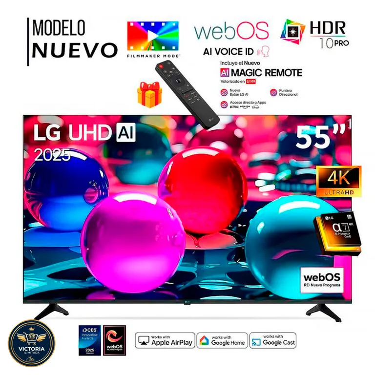 Televisor 55 Pulg UltraHD 4K AI ThinQ 55UA7300PSB Modelo 2025 + Control Inteligente MAGIC