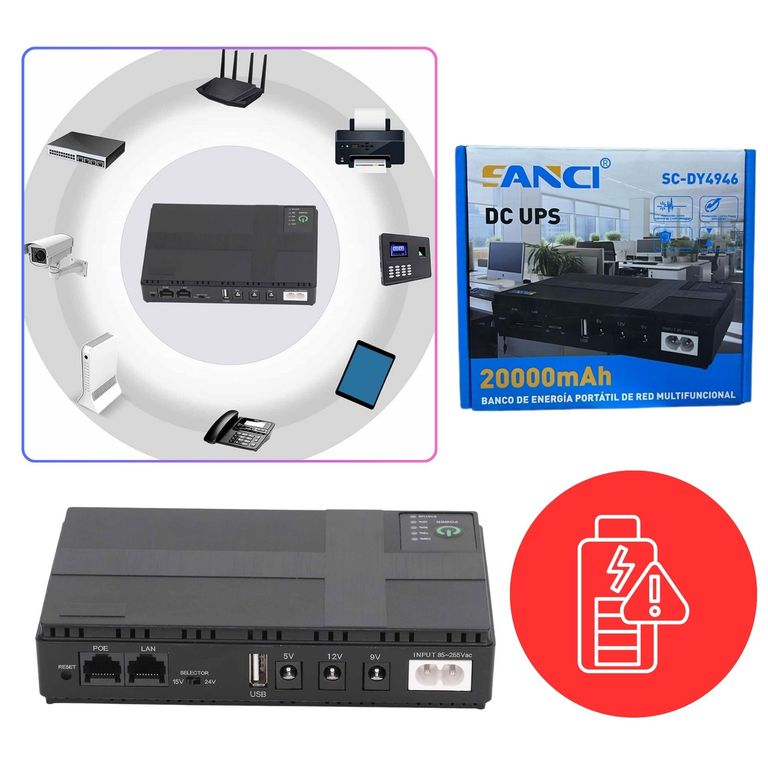 UPS para Router Modem Wifi Portátil Multifuncional 20000mAh Banco de Energía Portátil