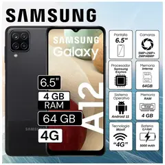 SAMSUNG - Celular Galaxy A12 6.5" Pulg. 4GB RAM 64GB Android 11 - Negro