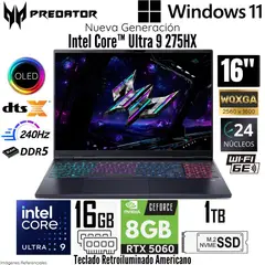 ACER - Laptop Predator Helios Neo 16 AI Intel Core Ultra 9 275HX 16GB RAM 1TB SSD RTX 5060-8GB 16" WQXGA OLED