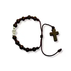 SANTORAL - Pulsera Denario Espíritu Santo y Cruz - Madera