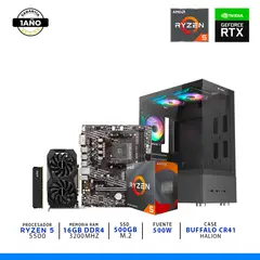 AMD - PC GAMER RYZEN 5 5500, 16GB RGB, M.2 500GB, RTX 3050 6G NVIDIA, CASE RGB