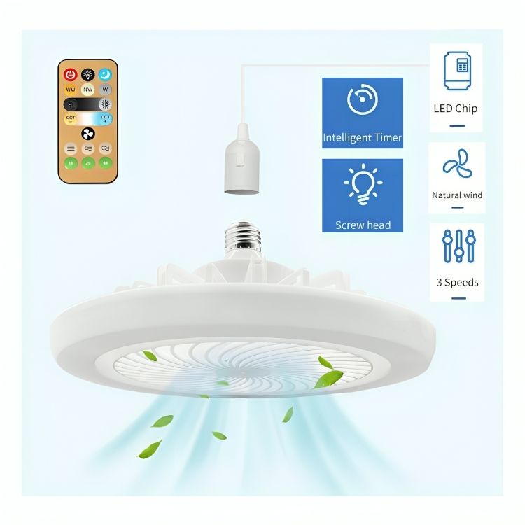 Foco Led Ventilador 3 Velocidades Temporizador 3 Luces a Control Remoto para oficina Hogar 30 W