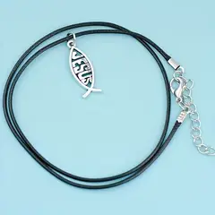 GENERICO - Collar cristiano Jesús pez pescado plateado