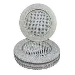 OEM - Plato de Sitio Artesanal de Ratán Blanco – Set x 4 Unidades - Elegancia Natura