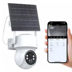 GENERICO - Cámara de Seguridad Solar PTZ WiFi con Visión Nocturna y Audio Bidireccional