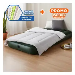 GENERICO - Pack2 Cama Inflable Portatil Twin Verde para Camping de Niños Y+Papel Regalo