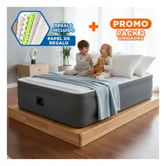 GENERICO - Pack2 Mueble 67768NP Colchón Cama Hinchable Queen Confort Velour Gris Y+Papel Regalo