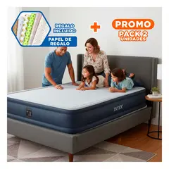 GENERICO - Pack2 Intex 67770 Colchón Cama Hinchable Doble Confort Velour Gris Y+Papel Regalo