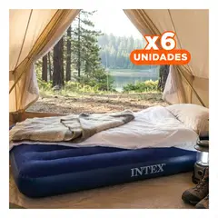 GENERICO - Pack6 Colchon Inflable Intex Fiber Tech Para Dormir Azul Y+Regalo Sticker