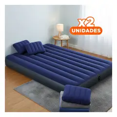 GENERICO - Pack2 Cama de Invitados Intex Queen Dura-Beam Exterior Flocado Azul Y+Regalo Sticker