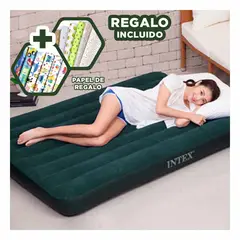 GENERICO - Cama de Aire Inflable Twin 1 Plaza Resistente Tono Verde para Dormir Y+Papel Regalo