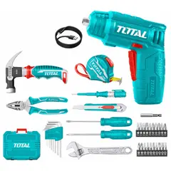 TOTAL - Atornillador inalámbrico 4v, maleta y 38 herramientas uso general THKTHP10386