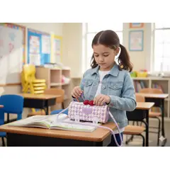 GENERICO - Cartuchera de Alta Gama con Cuadros Lila con Bordados de Melocotón