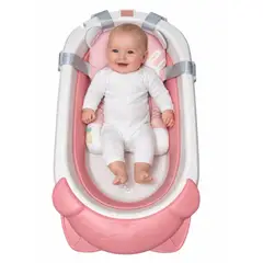 GENERICO - BAÑERA PARA BEBE PLEGABLE CON TERMOMETRO Y COJIN MODELO GATO ROSADO