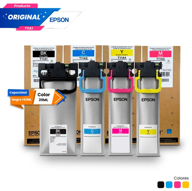 Kit Tinta T11A Original Negro Cian Magenta Amarillo