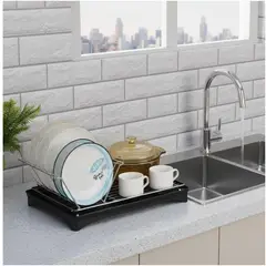 GENERICO - Escurridor de Platos Vasos Acero al Carbono con Sistema de Drenaje 16.5x42x30cm