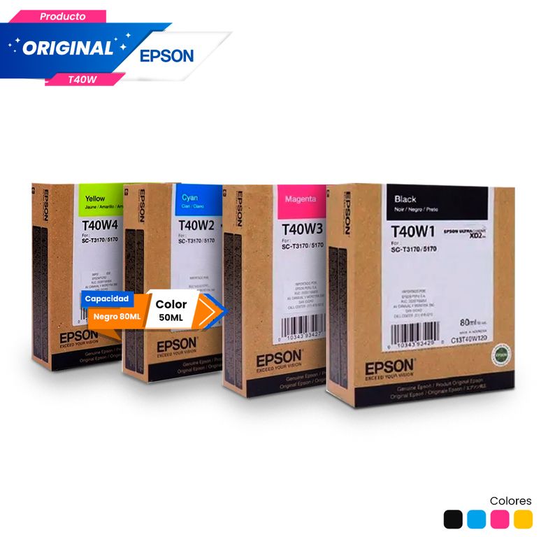 Kit Tinta T40W Original Negro Cian Magenta Amarillo