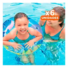 GENERICO - Pack6 Elemento Infantil Aro Acuario Tortuga para Piscina con Acabado en Azul Y+Regalo Sticker
