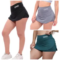 M MUSCLE MUSEUM - Pack x 3 Short Falda Deportivo colores Negro, Plomo y Verde para Mujer