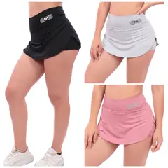 M MUSCLE MUSEUM - Pack x 3 Short Falda Deportivo colores Negro, Plateado y Palo Rosa para Mujer