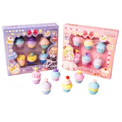 GENERICO - Paquetes Borradores Kawaii 6 Pastelitos- Cup-cake color Celeste