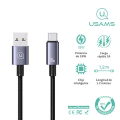 USAMS - Cable celular carga rápida USB a Type-C 3A 12m Negro