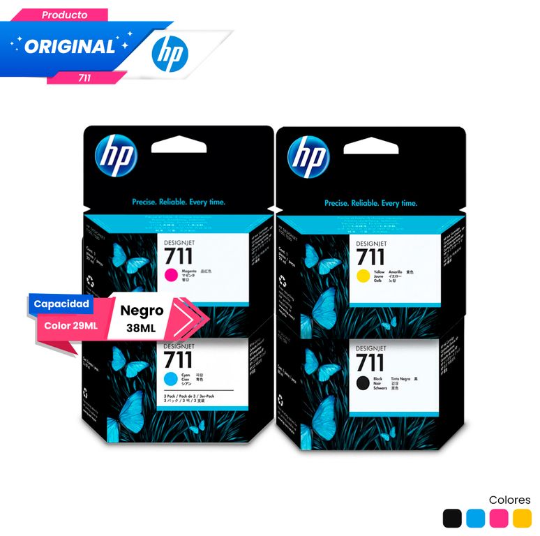 Kit Tinta 711 Plotter DesignJet Original Negro Cian Magenta Amarillo