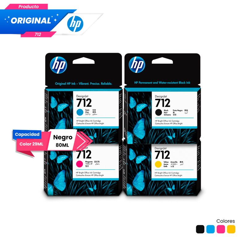 Kit 4 Tintas 712 Negro 80ml Original Negro Cian Magenta Amarillo