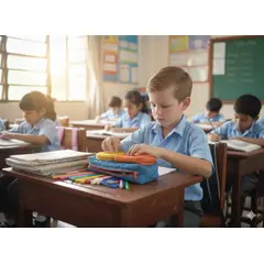 GENERICO - Cartuchera de 3 Compartimentos Azul