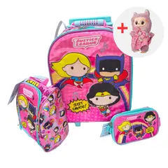 GENERICO - MALETA ESCOLAR 3 EN 1 JUSTICE LEAGUE ROS + LABUBU