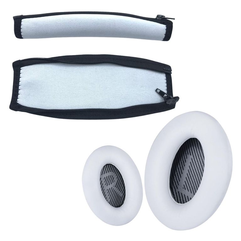 Almohadillas y Cobertor de Vincha para Audífonos BOSE QC25 QC15 QC35 AE2 BLANCO